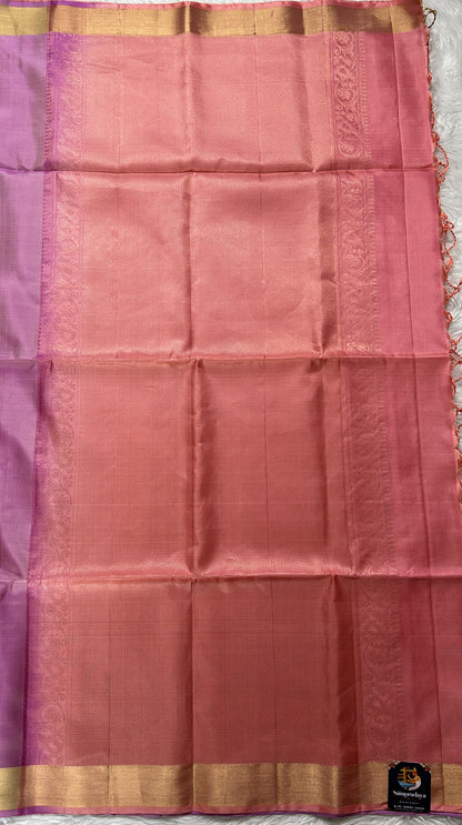 Kanjivaram Festive Soft Silk Saree Lavender colored complemented with a Gold zari border - Sampradaya Designer Studio