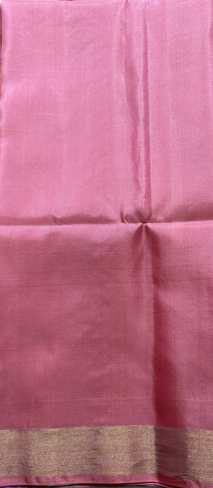 Kanjivaram Festive Soft Silk Saree Lavender colored complemented with a Gold zari border - Sampradaya Designer Studio