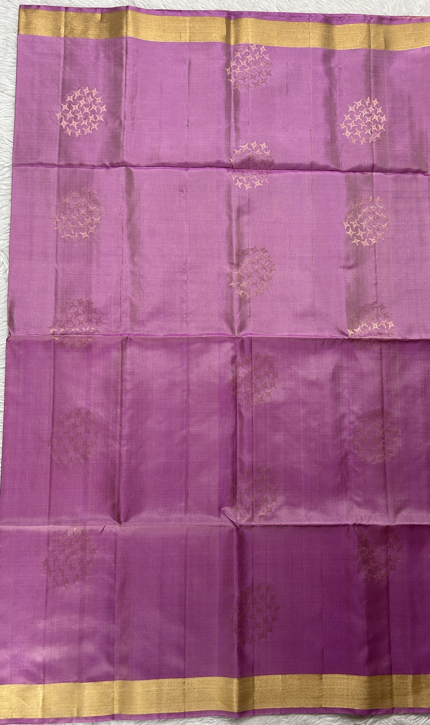 Kanjivaram Festive Soft Silk Saree Lavender colored complemented with a Gold zari border - Sampradaya Designer Studio