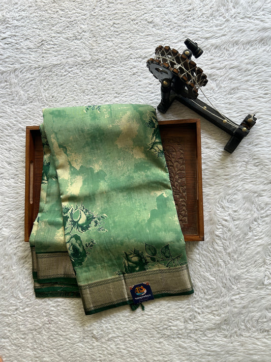 Dola Crepe Saree  Light Green Colored Elegantly Paired with a Zari Border. - Sampradaya Designer Studio