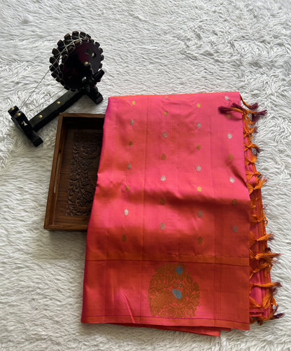 Gadwal Silk Saree Pink Colored Complemented With a Buti Border - Sampradaya Designer Studio