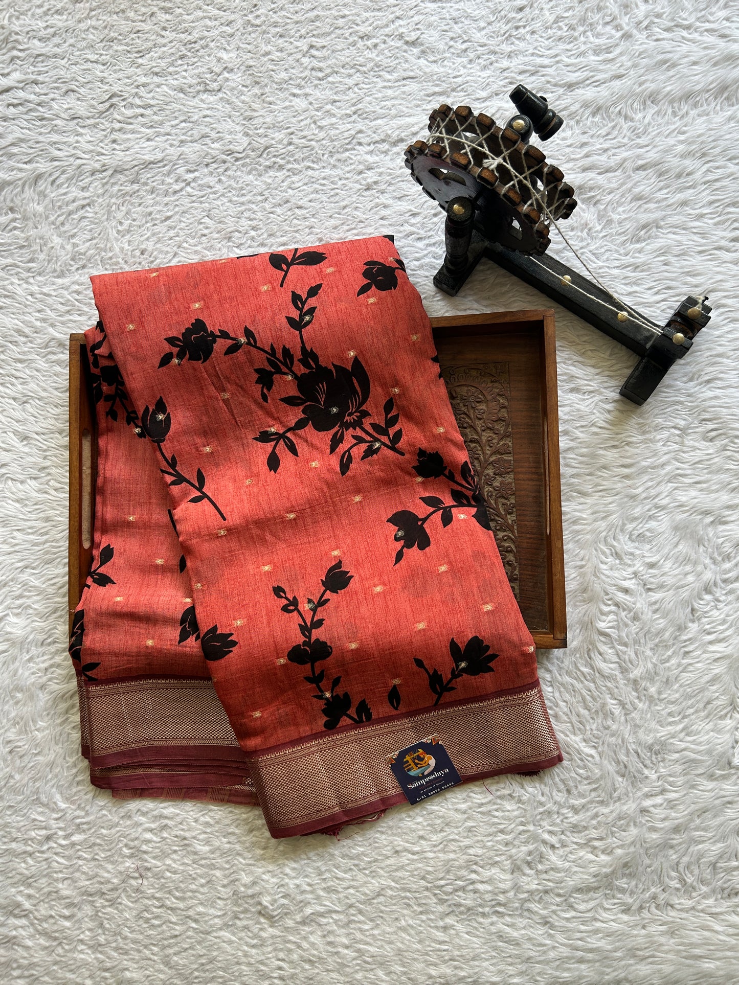 Dola Crepe Saree Brick Colored Elegantly Paired with a Zari Border. - Sampradaya Designer Studio