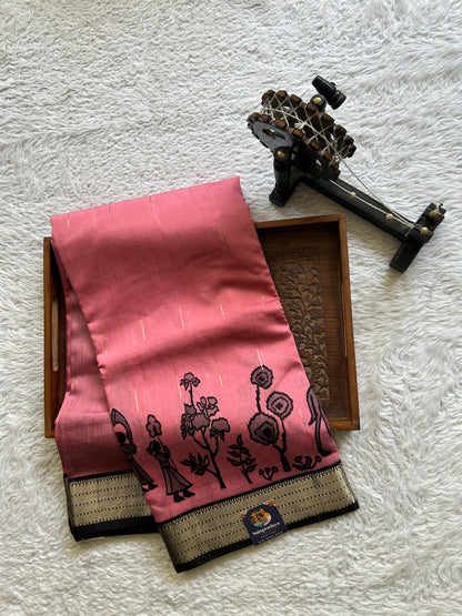 Dola Crepe Saree Dark Onion Pink Colored Elegantly Paired with a Zari Border. - Sampradaya Designer Studio