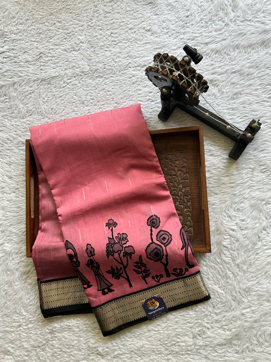 Dola Crepe Saree Dark Onion Pink Colored Elegantly Paired with a Zari Border. - Sampradaya Designer Studio