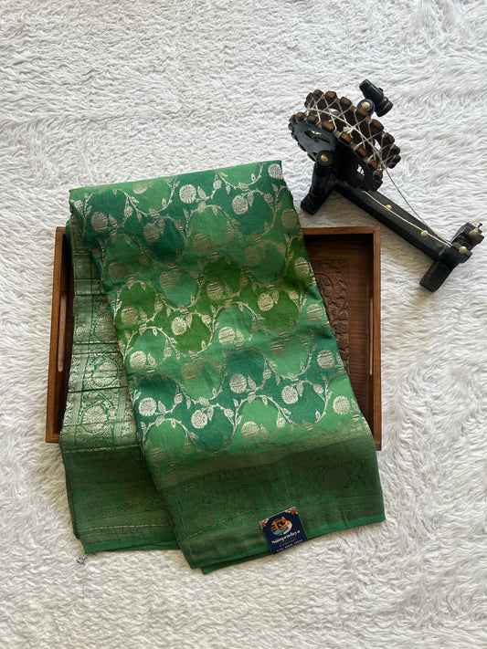 Semi Georgette Saree Light Green Colored Elegantly Paired with a Zari Border. - Sampradaya Designer Studio