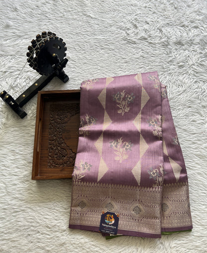 Dupion Silk Saree Lavender Colored Complemented with a Zari Border. - Sampradaya Designer Studio