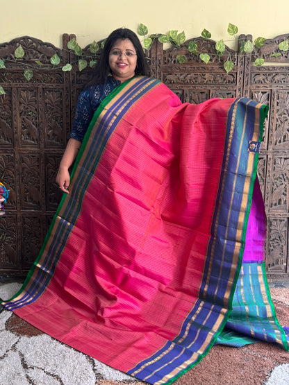 Pink Gadwal Silk Saree with Gold Zari Border — Pure Handloom | Silk Mark Certified