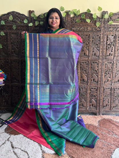 Pink Gadwal Silk Saree with Gold Zari Border — Pure Handloom | Silk Mark Certified