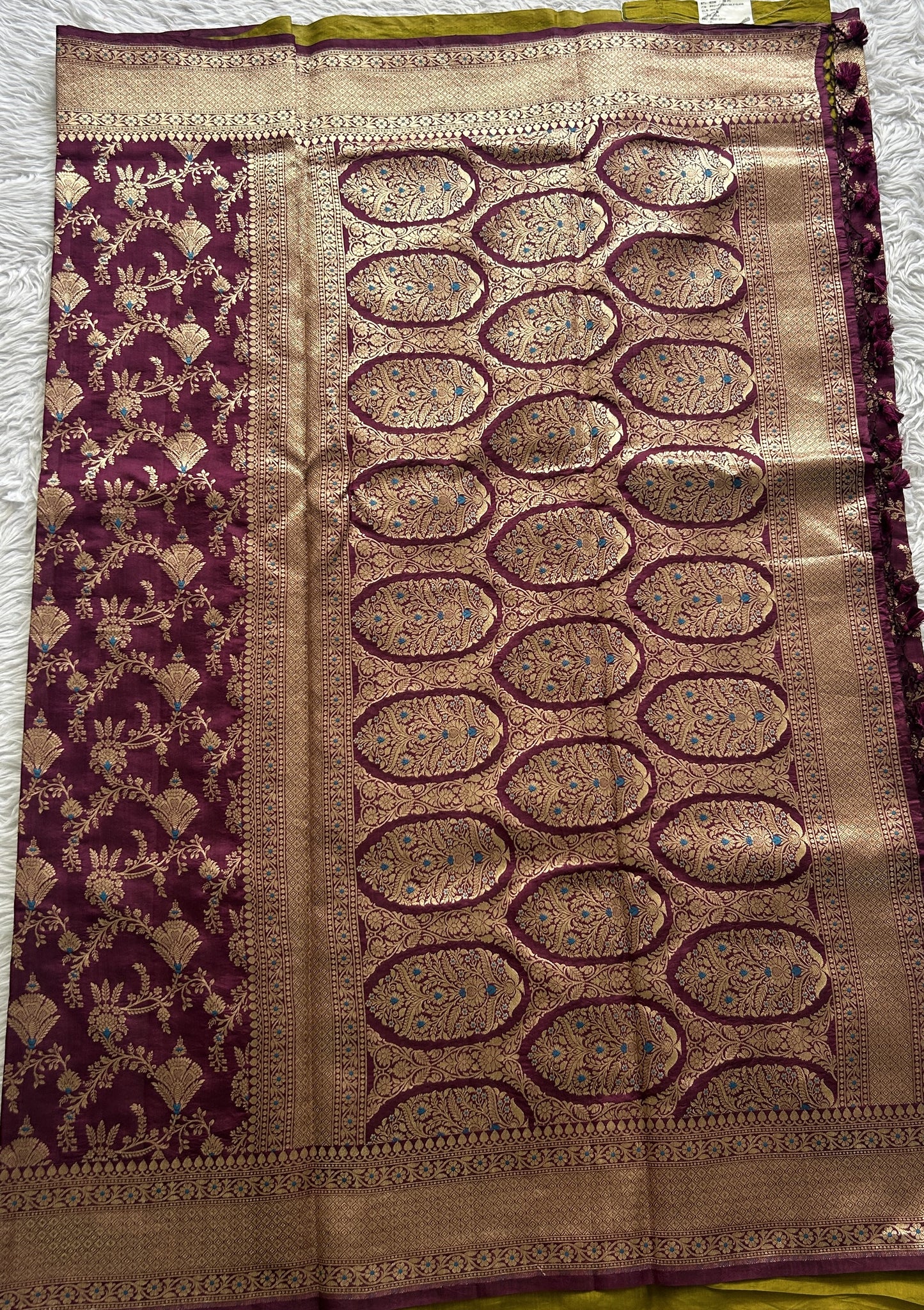 Dupion Silk Saree Wine Colored Complemented with a Zari Border. - Sampradaya Designer Studio