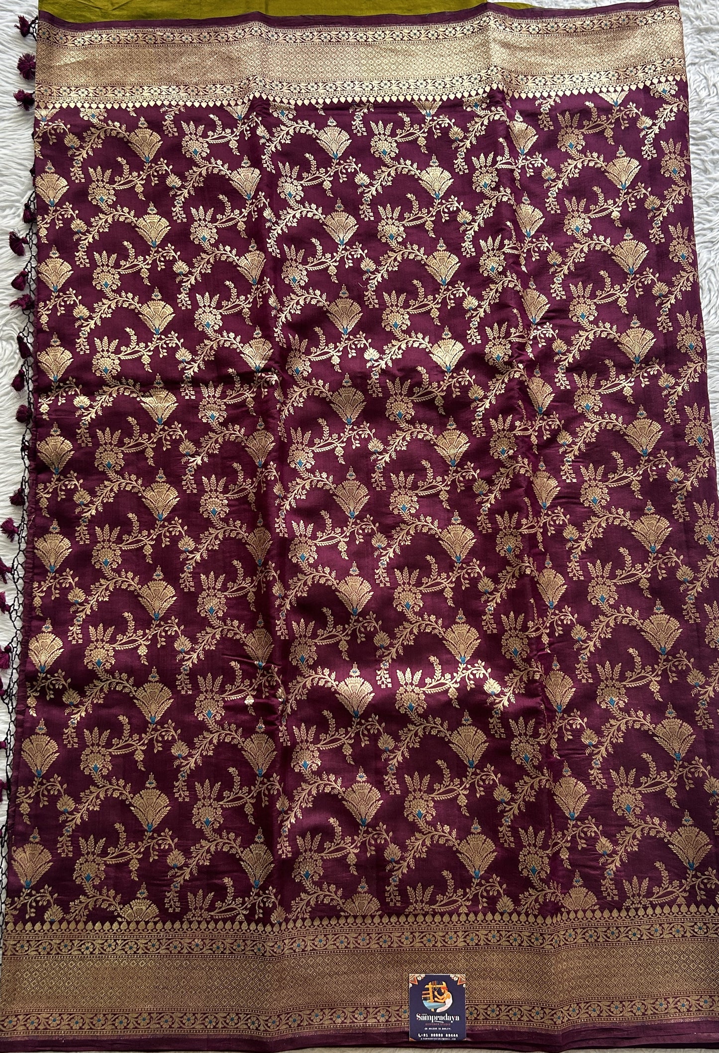 Dupion Silk Saree Wine Colored Complemented with a Zari Border. - Sampradaya Designer Studio