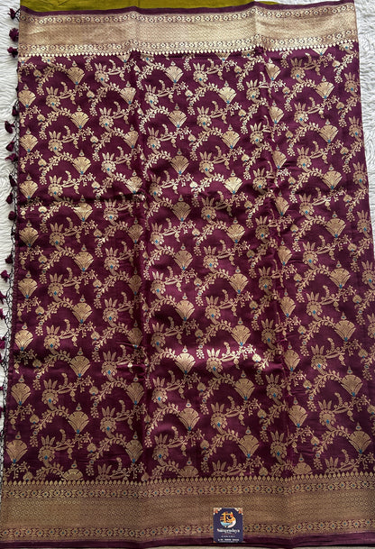 Dupion Silk Saree Wine Colored Complemented with a Zari Border. - Sampradaya Designer Studio