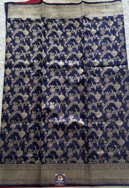 Dupion Silk Saree Ink Blue Colored Complemented with a Zari Border. - Sampradaya Designer Studio
