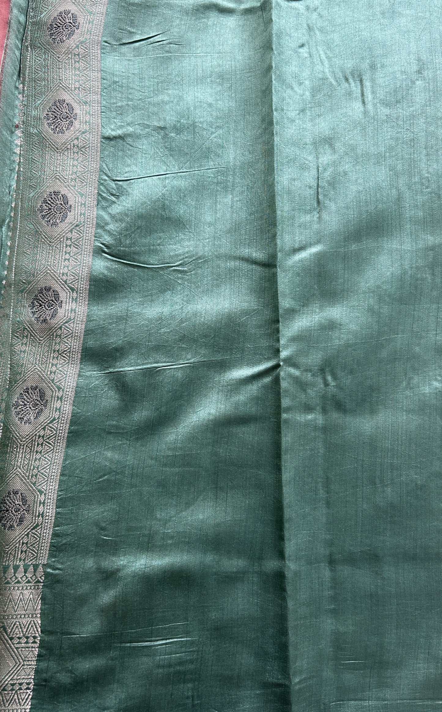 Dupion Silk Saree Peach Colored Complemented with a Zari Border. - Sampradaya Designer Studio