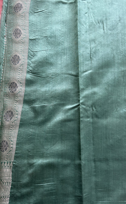 Dupion Silk Saree Peach Colored Complemented with a Zari Border. - Sampradaya Designer Studio