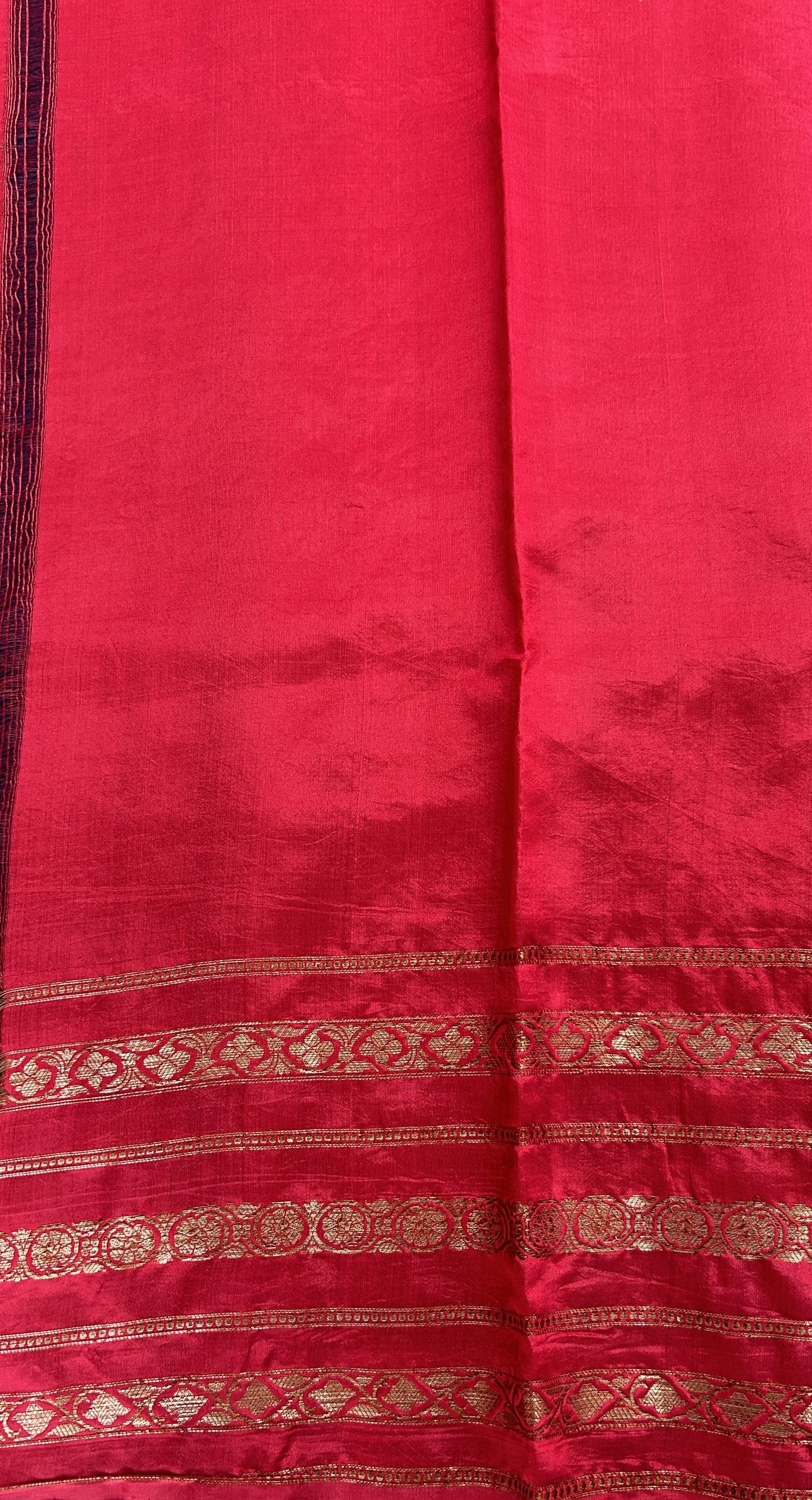 Raw Mango or Pooniya Silk Saree Ink Blue Colored Complemented With a Gap Border - Sampradaya Designer Studio