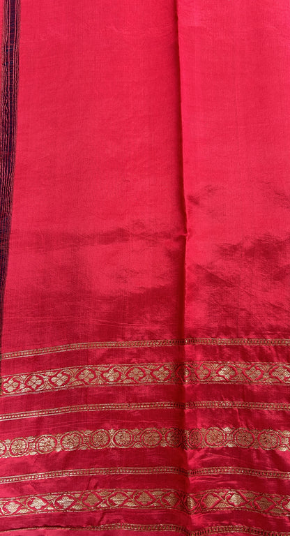 Raw Mango or Pooniya Silk Saree Ink Blue Colored Complemented With a Gap Border - Sampradaya Designer Studio