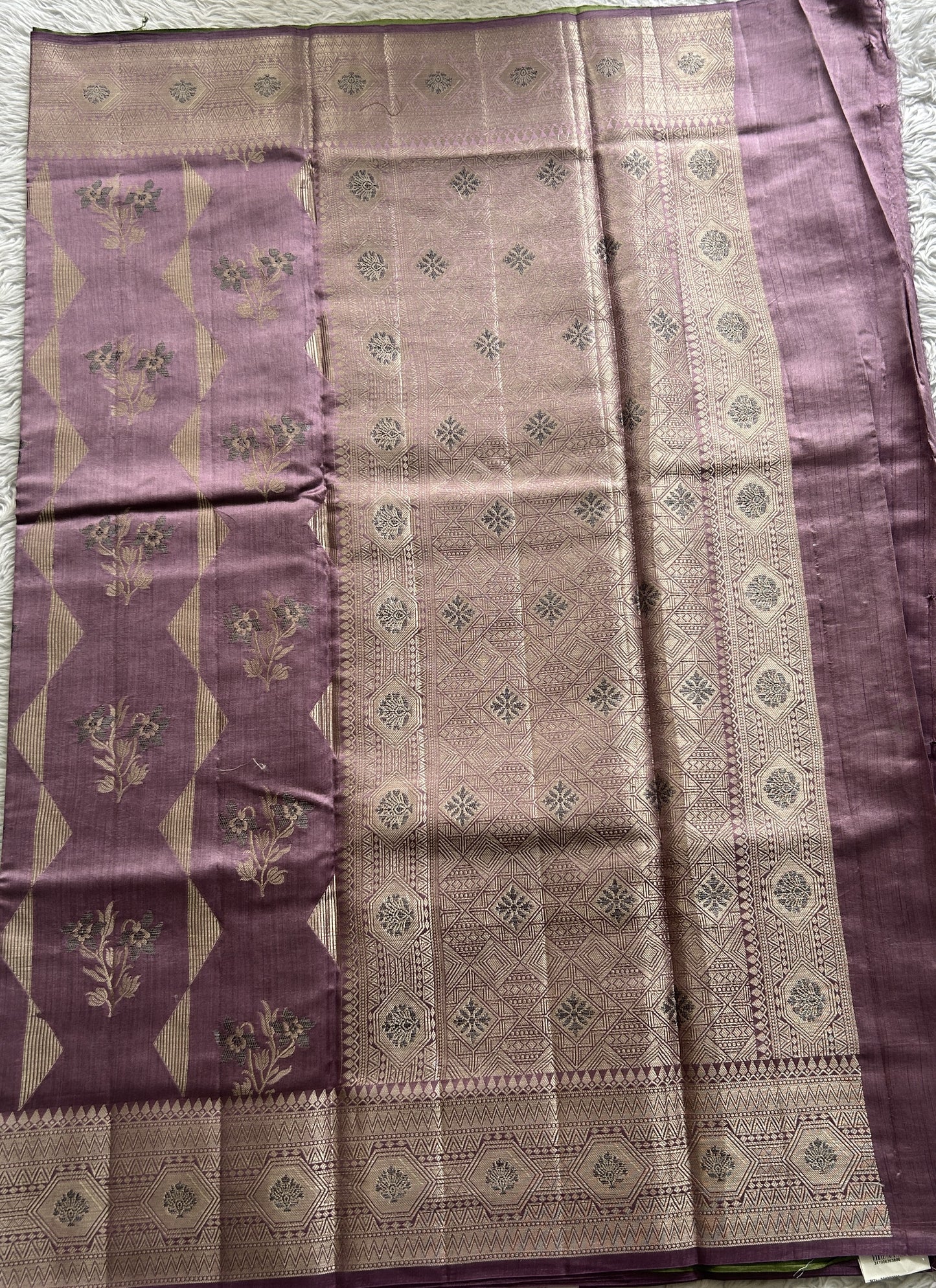 Dupion Silk Saree Lavender Colored Complemented with a Zari Border. - Sampradaya Designer Studio