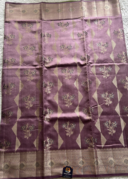 Dupion Silk Saree Lavender Colored Complemented with a Zari Border. - Sampradaya Designer Studio