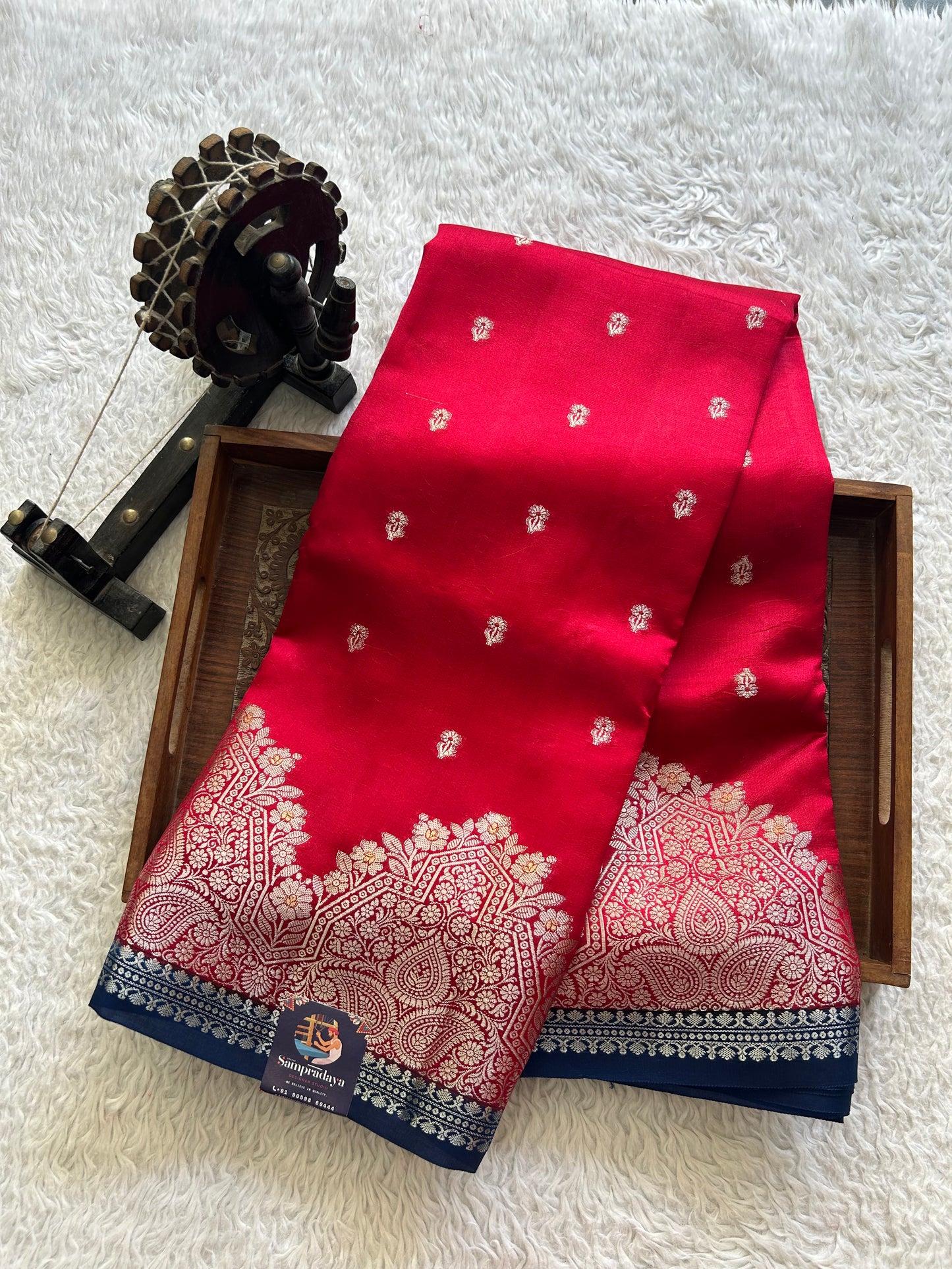 Reddish Pink Chiniya Silk Saree with Gold Zari Border - Pure Handloom | Silk Mark Certified - Sampradaya Designer Studio