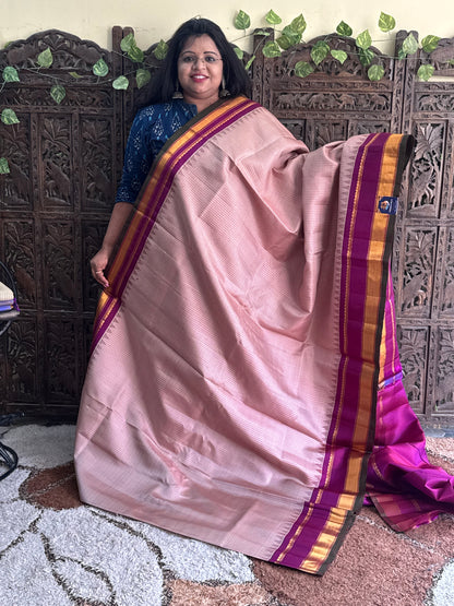 Coral Blossom Gadwal Silk Saree with Gold Zari Border — Pure Handloom | Silk Mark Certified