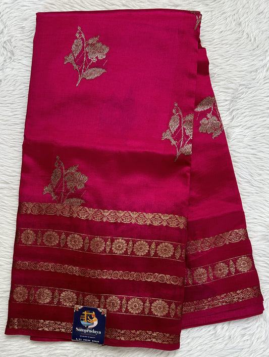 Raw Mango or Pooniya Silk Saree Pink Colored Complemented With a Gap Border - Sampradaya Designer Studio