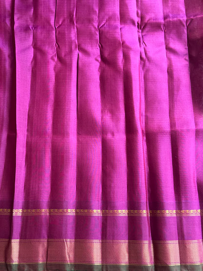 Coral Blossom Gadwal Silk Saree with Gold Zari Border — Pure Handloom | Silk Mark Certified