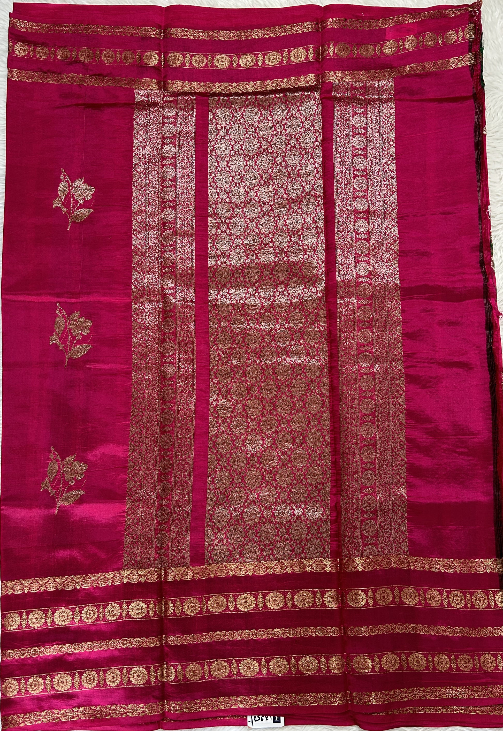 Raw Mango or Pooniya Silk Saree Pink Colored Complemented With a Gap Border - Sampradaya Designer Studio