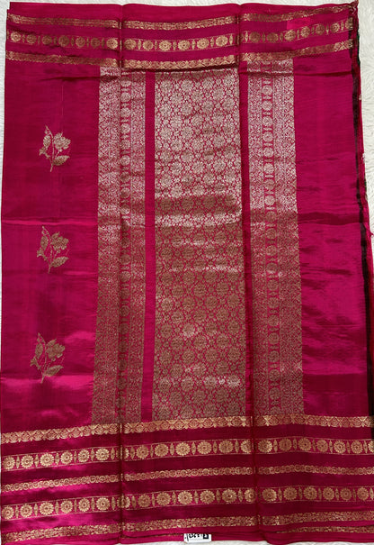 Raw Mango or Pooniya Silk Saree Pink Colored Complemented With a Gap Border - Sampradaya Designer Studio