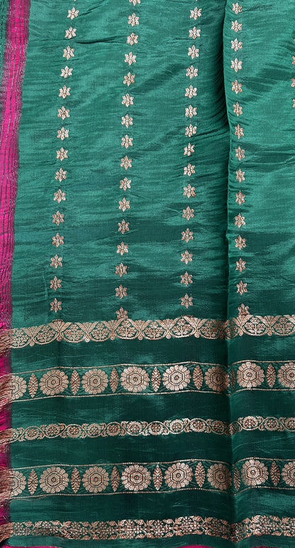 Raw Mango or Pooniya Silk Saree Pink Colored Complemented With a Gap Border - Sampradaya Designer Studio