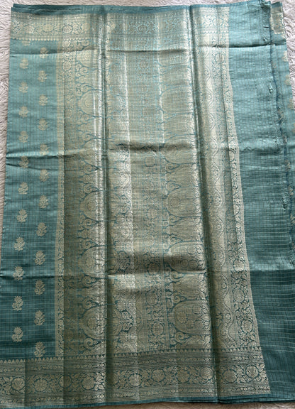Dupion Silk Saree Sea Blue Colored Complemented with a Zari Border. - Sampradaya Designer Studio