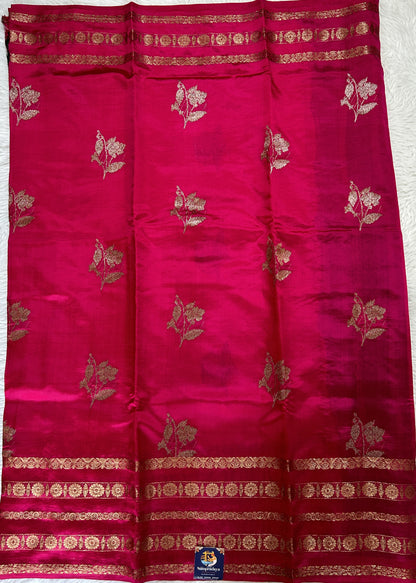 Raw Mango or Pooniya Silk Saree Pink Colored Complemented With a Gap Border - Sampradaya Designer Studio