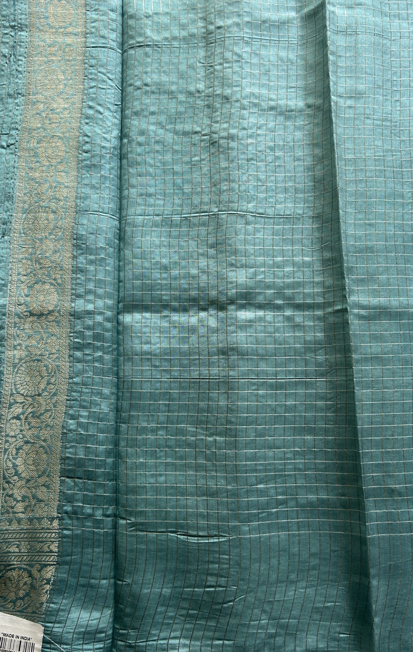 Dupion Silk Saree Sea Blue Colored Complemented with a Zari Border. - Sampradaya Designer Studio