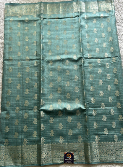 Dupion Silk Saree Sea Blue Colored Complemented with a Zari Border. - Sampradaya Designer Studio