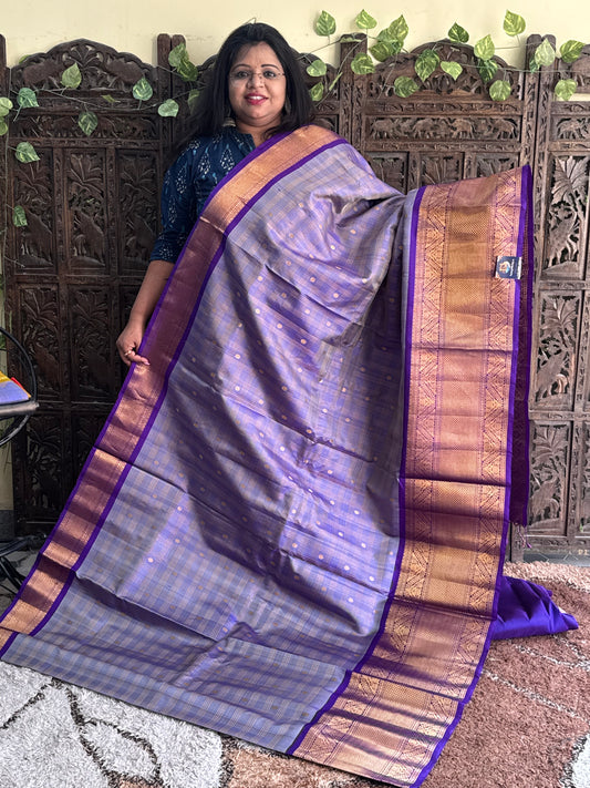 Purple Gadwal Silk Saree with Gold Zari Border — Pure Handloom | Silk Mark Certified
