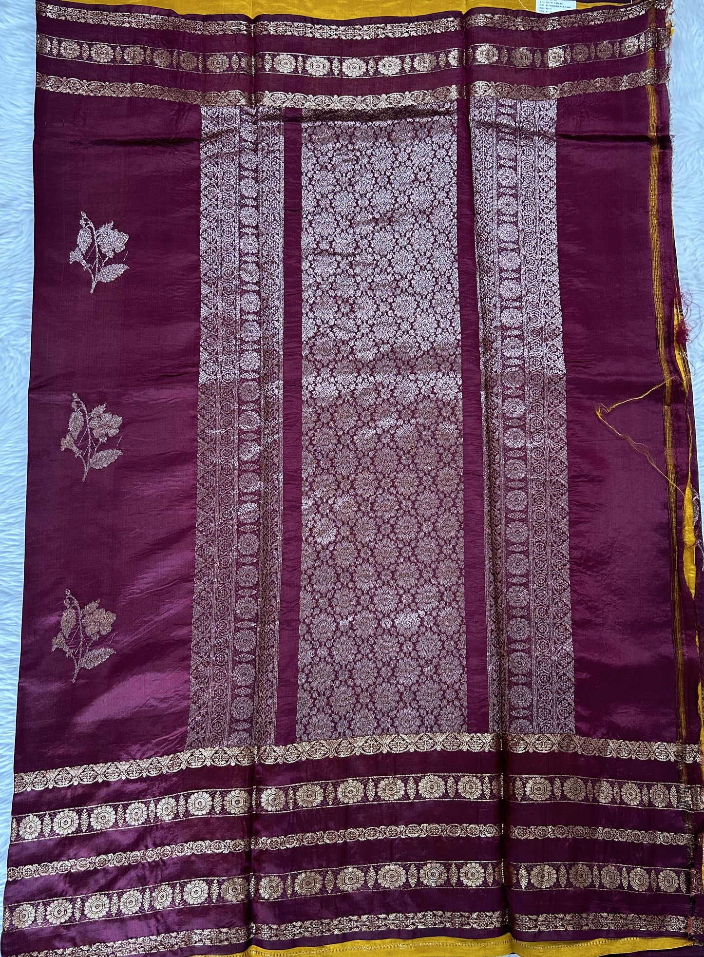 Raw Mango or Pooniya Silk Saree Brown Colored Complemented With a Gap Border - Sampradaya Designer Studio