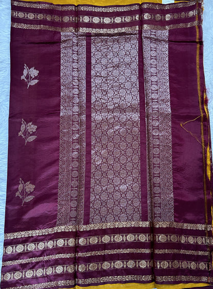 Raw Mango or Pooniya Silk Saree Brown Colored Complemented With a Gap Border - Sampradaya Designer Studio