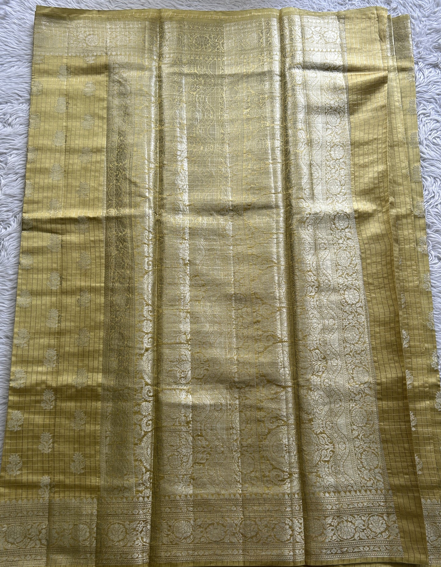 Dupion Silk Saree Lemon Yellow Colored Complemented with a Zari Border. - Sampradaya Designer Studio