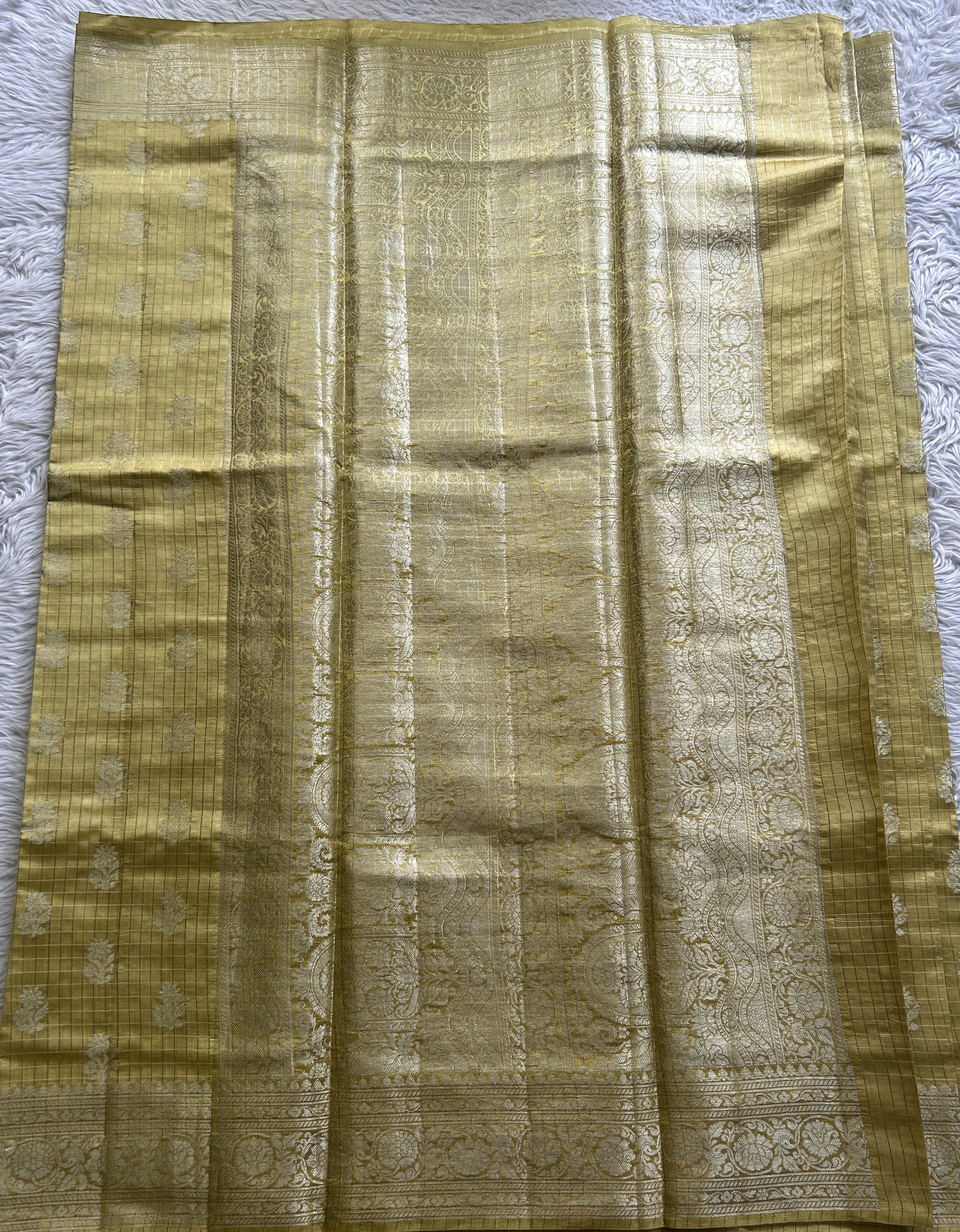 Dupion Silk Saree Lemon Yellow Colored Complemented with a Zari Border. - Sampradaya Designer Studio