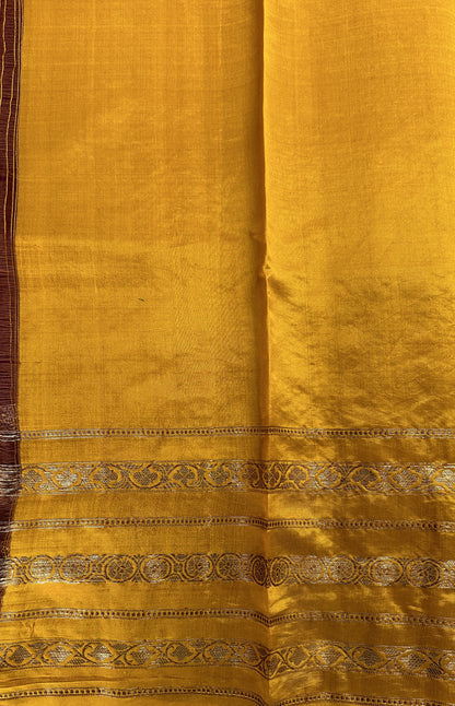 Raw Mango or Pooniya Silk Saree Brown Colored Complemented With a Gap Border - Sampradaya Designer Studio