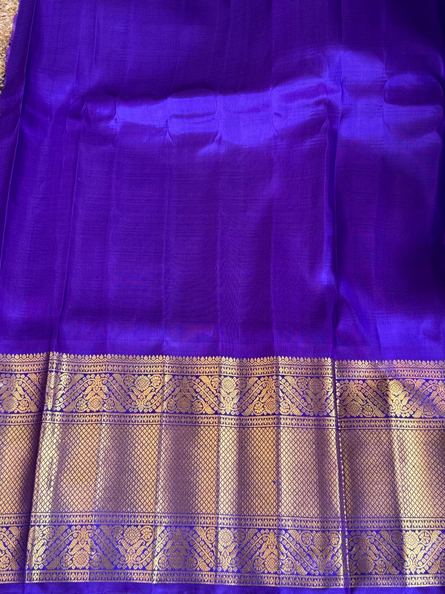 Purple Gadwal Silk Saree with Gold Zari Border — Pure Handloom | Silk Mark Certified