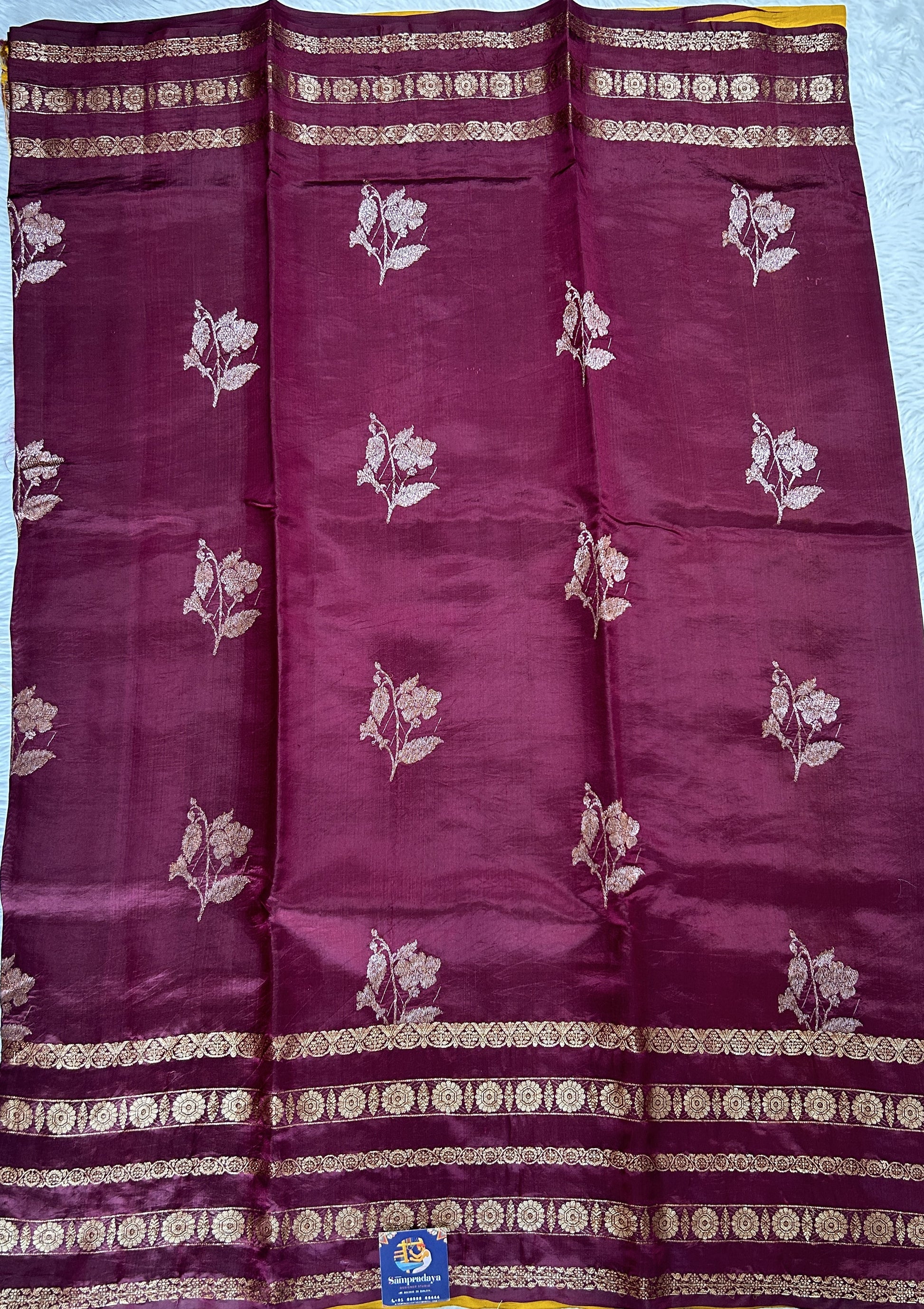 Raw Mango or Pooniya Silk Saree Brown Colored Complemented With a Gap Border - Sampradaya Designer Studio