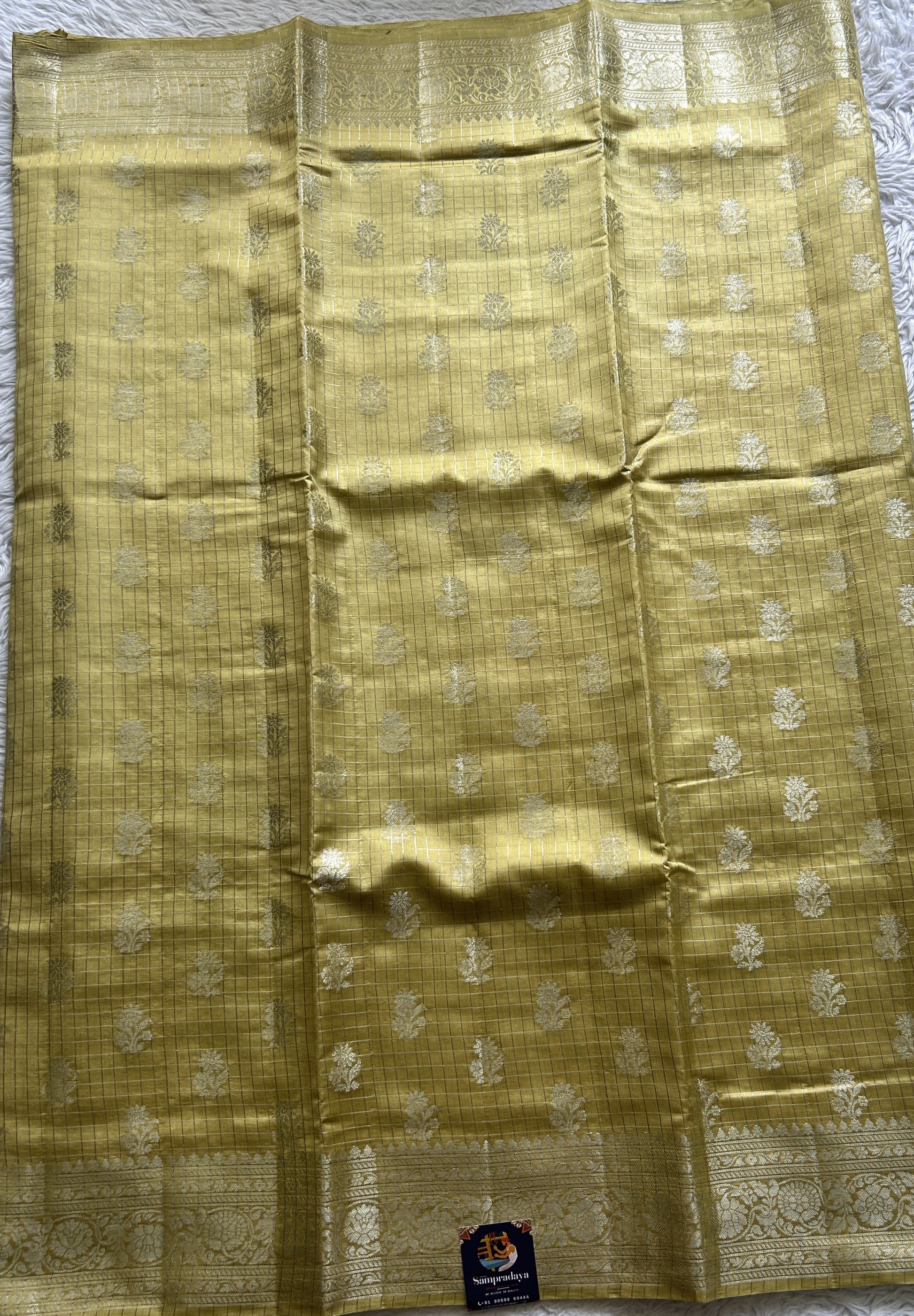 Dupion Silk Saree Lemon Yellow Colored Complemented with a Zari Border. - Sampradaya Designer Studio