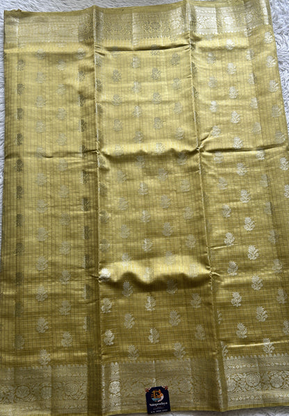 Dupion Silk Saree Lemon Yellow Colored Complemented with a Zari Border. - Sampradaya Designer Studio