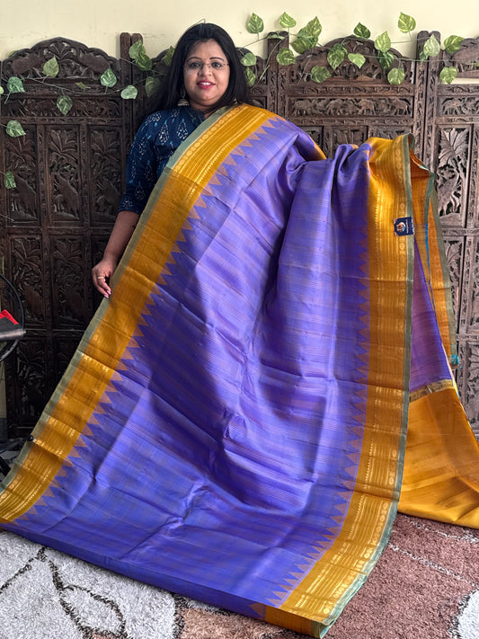 Purple Gadwal Silk Saree with Gold Zari Border — Pure Handloom | Silk Mark Certified