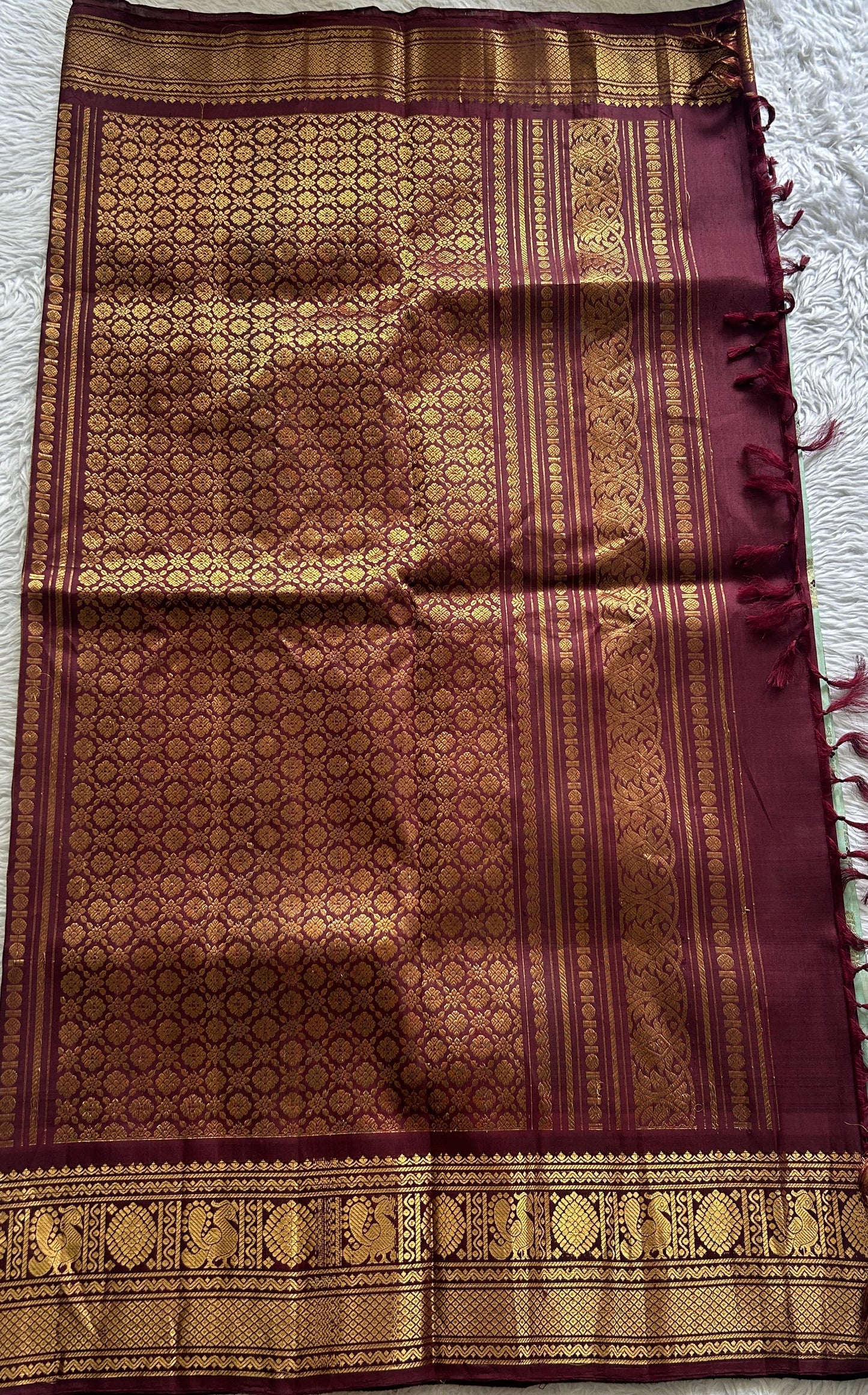 Gadwal Silk Saree Light Sea Blue Colored Complemented With a Brown Color Zari Border - Sampradaya Designer Studio