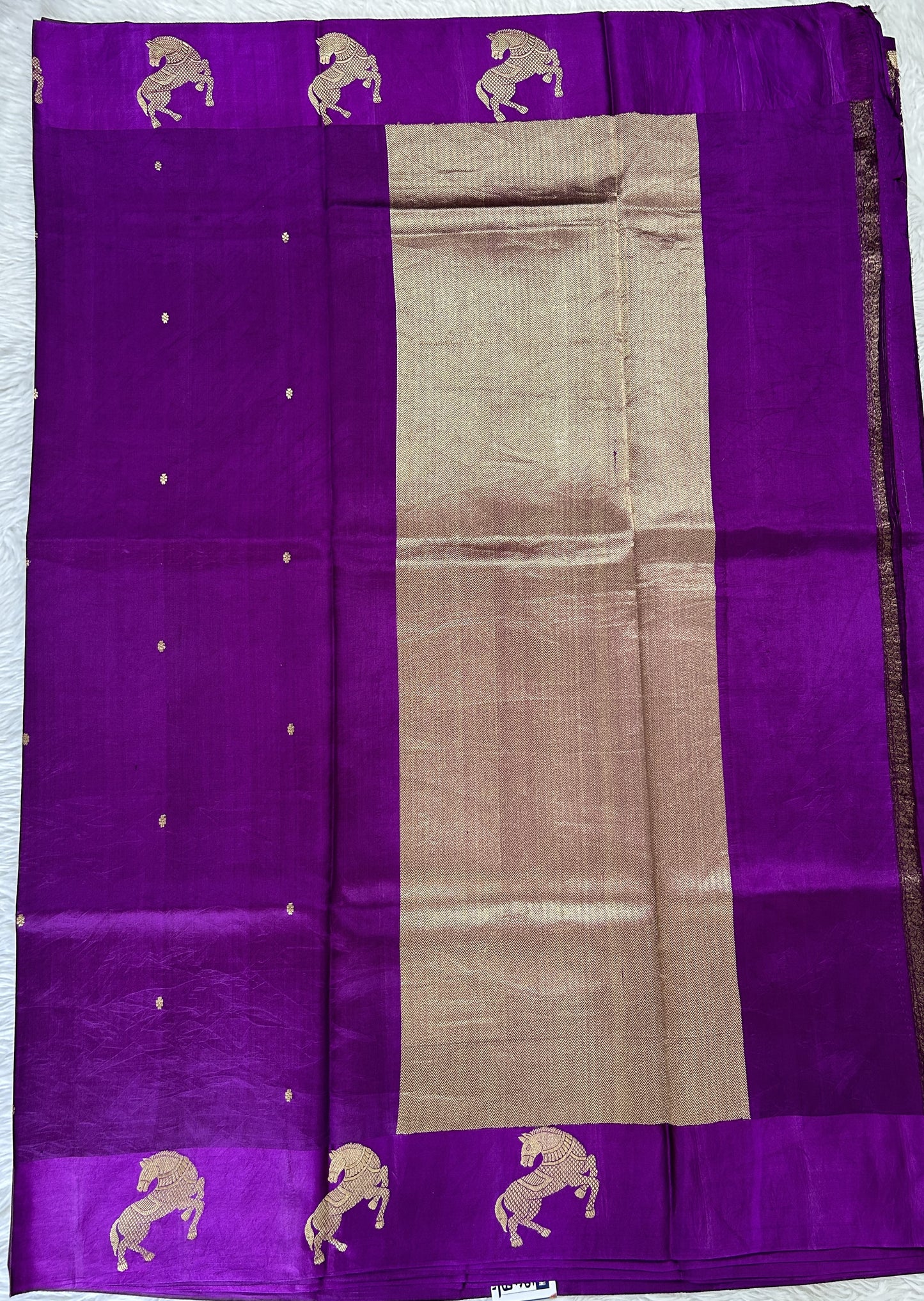 Raw Mango or Pooniya Silk Saree Purple Colored Complemented With a Mashru Border - Sampradaya Designer Studio