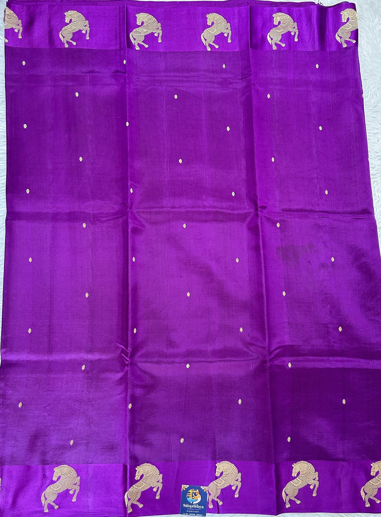 Raw Mango or Pooniya Silk Saree Purple Colored Complemented With a Mashru Border - Sampradaya Designer Studio
