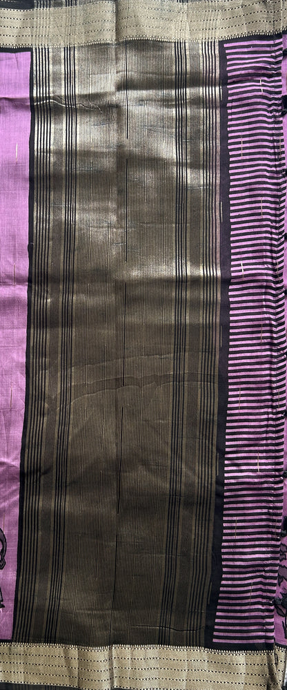 Dola Crepe Saree Dark Lavender Colored Elegantly Paired with a Zari Border. - Sampradaya Designer Studio