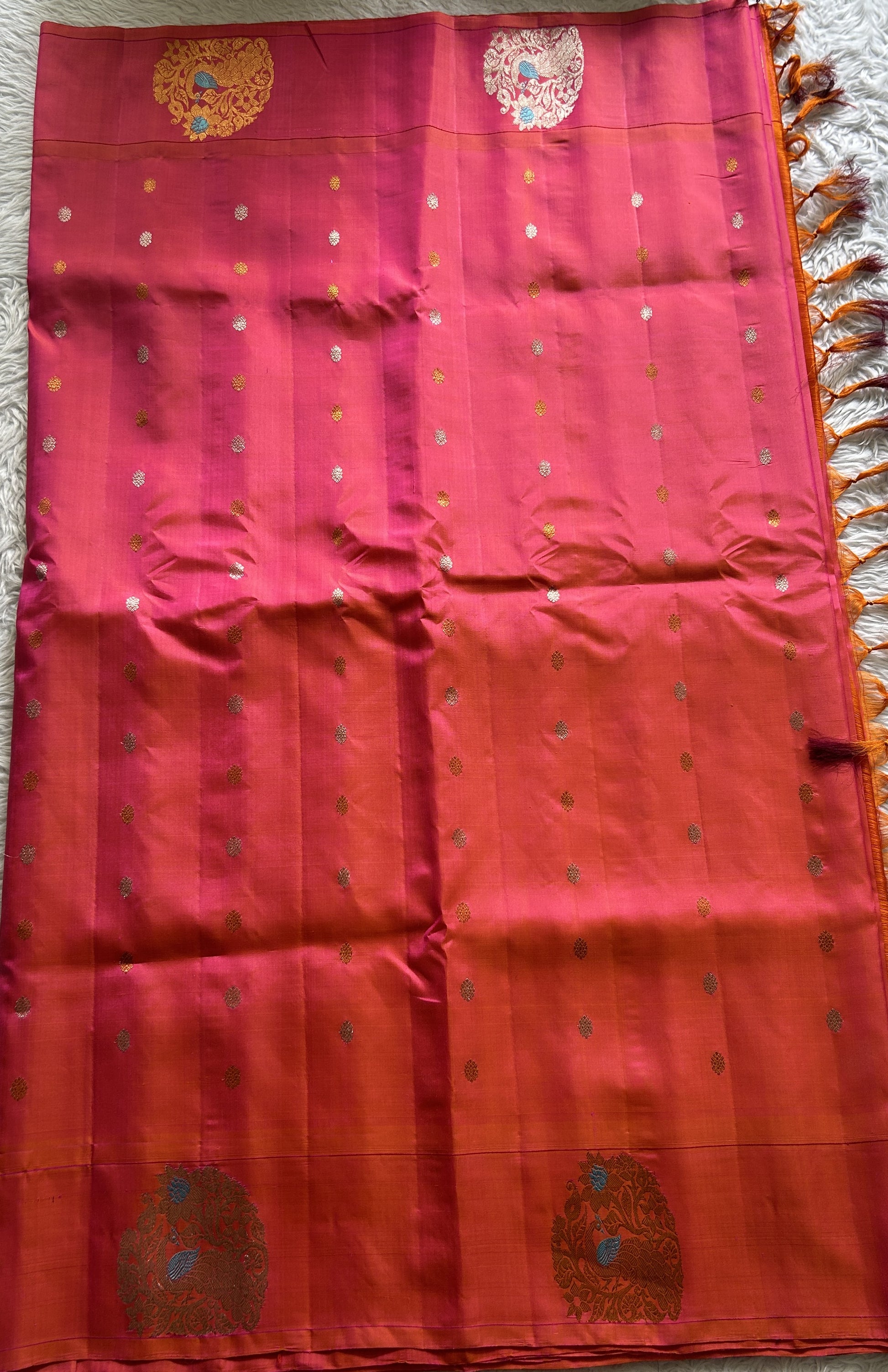 Gadwal Silk Saree Pink Colored Complemented With a Buti Border - Sampradaya Designer Studio