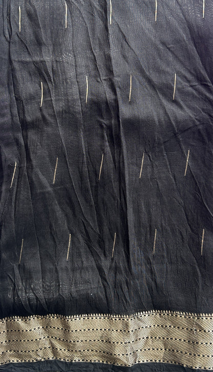 Dola Crepe Saree Dark Lavender Colored Elegantly Paired with a Zari Border. - Sampradaya Designer Studio